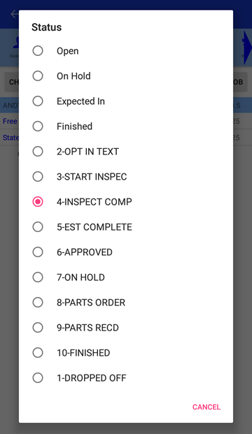a list of statuses